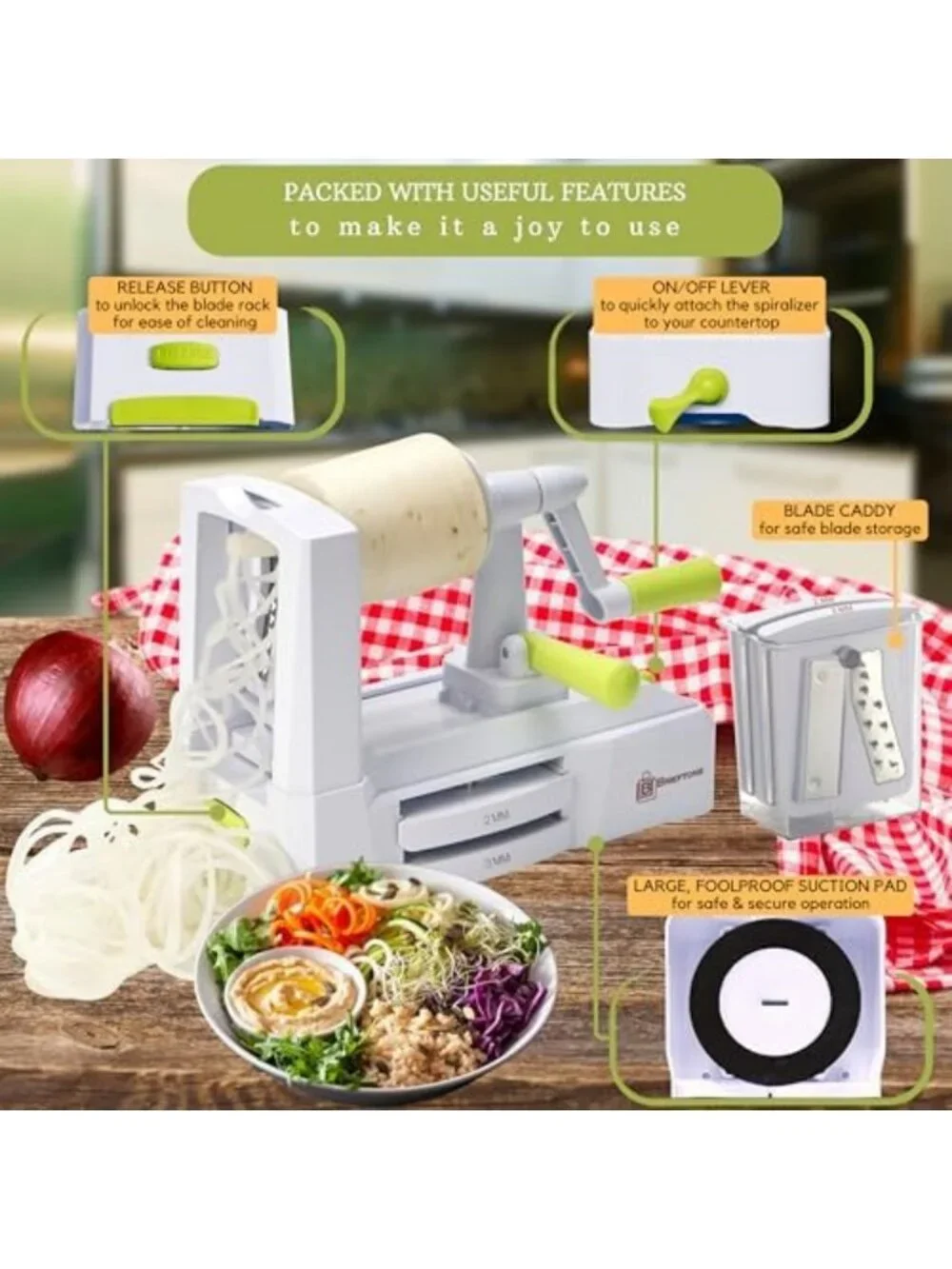 5-Blade Vegetable Spiralizer & Noodle Maker - Zucchini, Sweet Potato, Beet